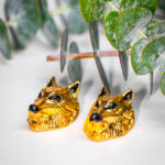 Aretas lobo bronce con baño de oro 24k