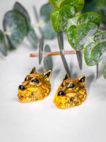Aretas lobo bronce con baño de oro 24k